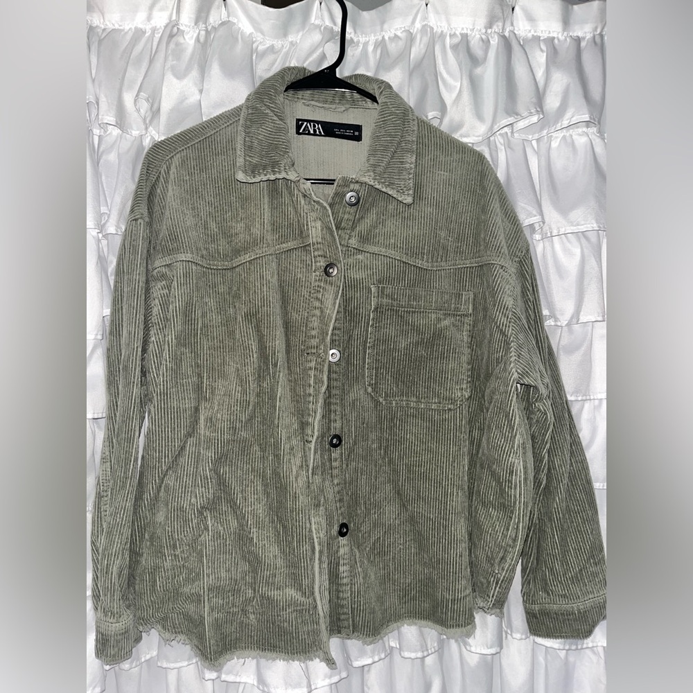 Zara  Olive Corduroy Button-Down Shirt